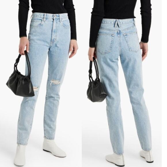 SLVRLAKE Beatnik Distressed High-Rise Slim Ankle Jeans Light Blue Women's 28